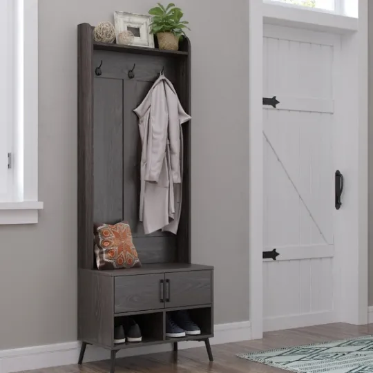 Kirkland's Home Dark Wood Grain Hall Tree With Bench- Entryway Furniture