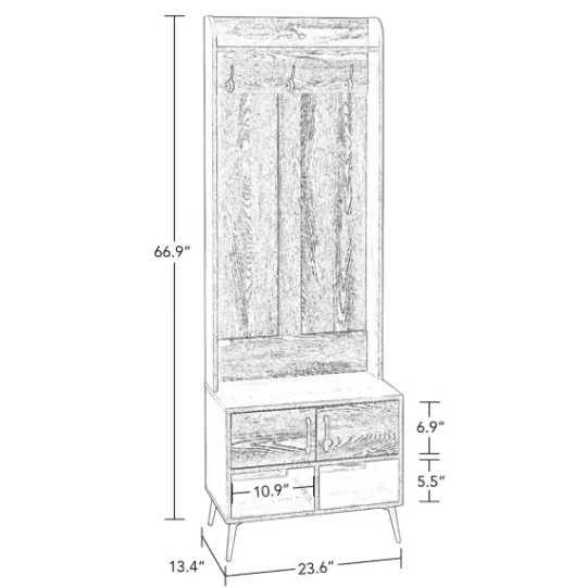 Kirkland's Home Dark Wood Grain Hall Tree With Bench- Entryway Furniture
