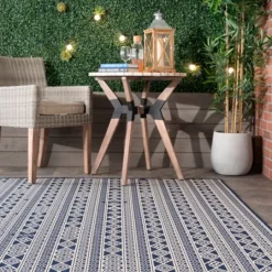 Kirkland's Home Davon Blue Geometric Striped Outdoor Rug, 5X8- Outdoor Rugs