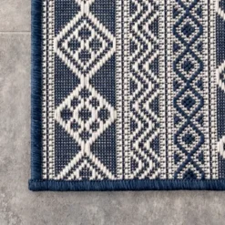 Kirkland's Home Davon Blue Geometric Striped Outdoor Rug, 5X8- Outdoor Rugs