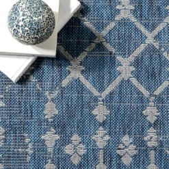 Kirkland's Home Davon Blue Moroccan Trellis Outdoor Rug, 8X10- Outdoor Rugs