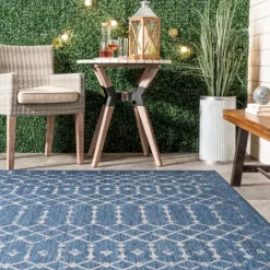Kirkland's Home Davon Blue Moroccan Trellis Outdoor Rug, 5X8- Outdoor Rugs
