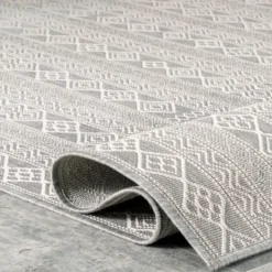 Kirkland's Home Davon Gray Geometric Striped Outdoor Rug, 5X8- Outdoor Rugs