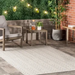 Kirkland's Home Davon Gray Geometric Striped Outdoor Rug, 8X10- Outdoor Rugs