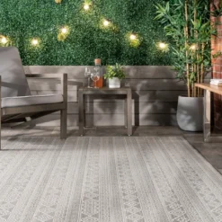 Kirkland's Home Davon Gray Geometric Striped Outdoor Rug, 8X10- Outdoor Rugs