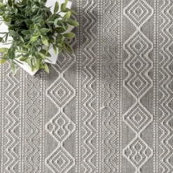 Kirkland's Home Davon Gray Geometric Striped Outdoor Rug, 8X10- Outdoor Rugs