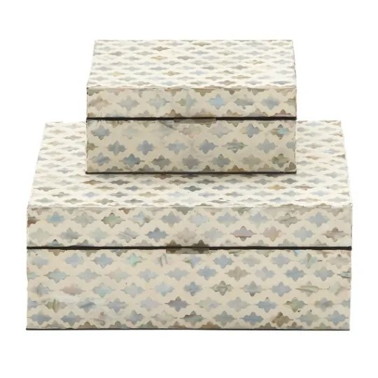 Kirkland's Home Decorative Mussel Shell Wood Boxes, Set Of 2- Baskets & Boxes