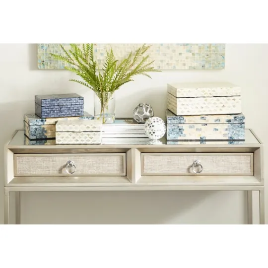 Kirkland's Home Decorative Mussel Shell Wood Boxes, Set Of 2- Baskets & Boxes
