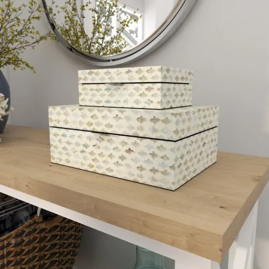 Kirkland's Home Decorative Mussel Shell Wood Boxes, Set Of 2- Baskets & Boxes