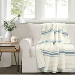 Kirkland's Home Deep Blue Pick Stitch Stripe Decorative Throw- Blankets & Throws