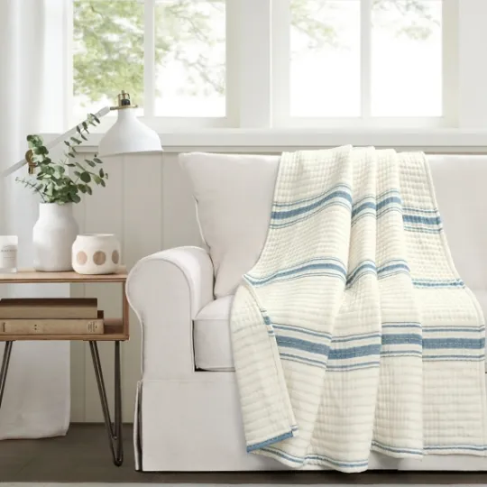 Kirkland's Home Deep Blue Pick Stitch Stripe Decorative Throw- Blankets & Throws