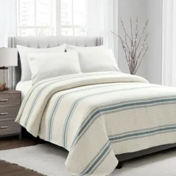 Kirkland's Home Deep Blue Pick Stitch Stripe King Quilt- Quilts
