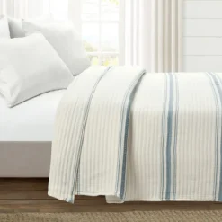 Kirkland's Home Deep Blue Pick Stitch Stripe King Quilt- Quilts