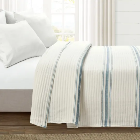 Kirkland's Home Deep Blue Pick Stitch Stripe King Quilt- Quilts