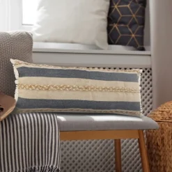 Kirkland's Home Denim Blue Braided Stripe Lumbar Pillow- Pillows