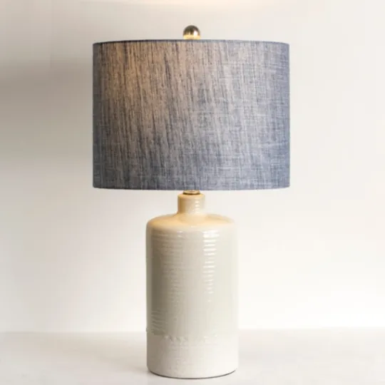 Kirkland's Home Denim Shade Ribbed Table Lamp- Table Lamps