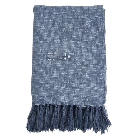 Kirkland's Home Denim With Fringe Throw Blanket- Blankets & Throws