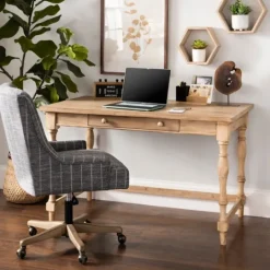 Kirkland's Home Diane Spindle Leg Blond Wood Desk- Office Furniture