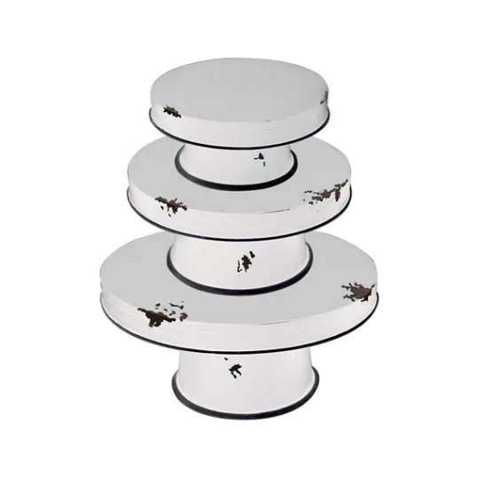 Kirkland's Home Distressed Black Pedestal Trays, Set Of 3- Decorative Trays