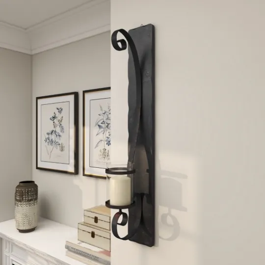 Kirkland's Home Distressed Black Scrolled Metal Sconce- Sconces