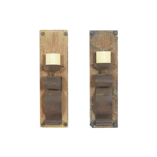 Kirkland's Home Distressed Brown Wood Wall Sconces, Set Of 2- Sconces