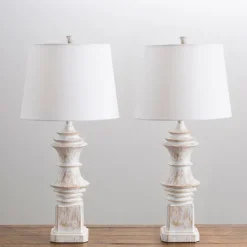 Kirkland's Home Distressed Cream Carved Table Lamps, Set Of 2- Table Lamps