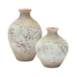 Kirkland's Home Distressed Cream Foliage Vases, Set Of 2- Vases