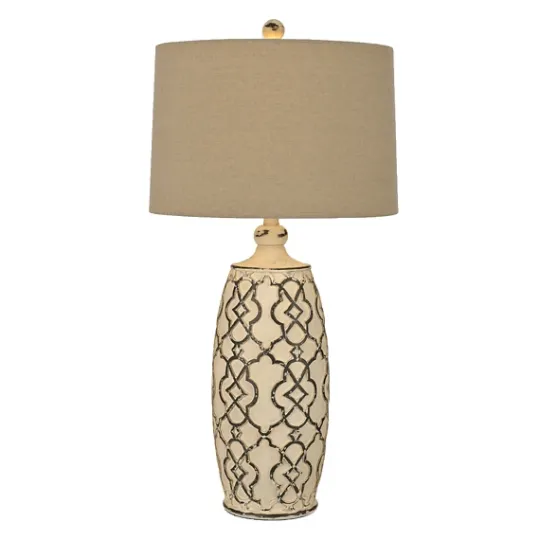 Kirkland's Home Distressed Cream Lilly Table Lamp- Table Lamps