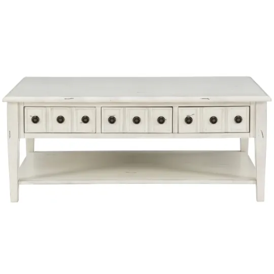 Kirkland's Home Distressed Cream Wood 3-Drawer Coffee Table- Coffee Tables