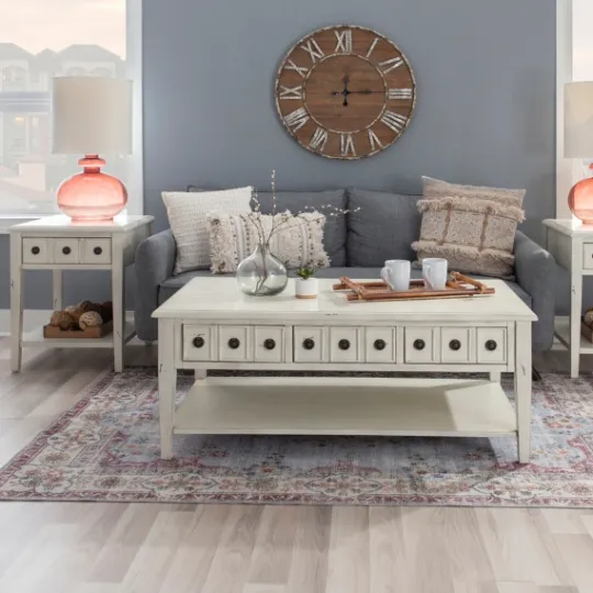 Kirkland's Home Distressed Cream Wood 3-Drawer Coffee Table- Coffee Tables