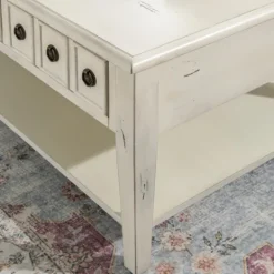 Kirkland's Home Distressed Cream Wood 3-Drawer Coffee Table- Coffee Tables