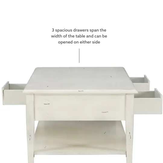 Kirkland's Home Distressed Cream Wood 3-Drawer Coffee Table- Coffee Tables