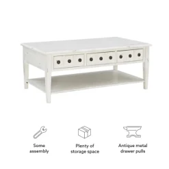Kirkland's Home Distressed Cream Wood 3-Drawer Coffee Table- Coffee Tables