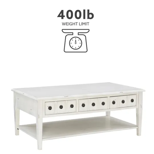 Kirkland's Home Distressed Cream Wood 3-Drawer Coffee Table- Coffee Tables
