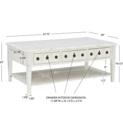 Kirkland's Home Distressed Cream Wood 3-Drawer Coffee Table- Coffee Tables