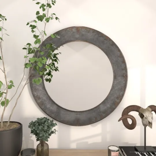 Kirkland's Home Distressed Galvanized Curved Framed Mirror- Framed Mirrors