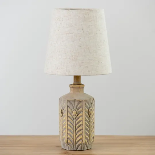 Kirkland's Home Distressed Gray Carved Table Lamp- Table Lamps
