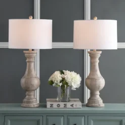 Kirkland's Home Distressed Ivory Faux Wood Table Lamps, Set Of 2- Table Lamps