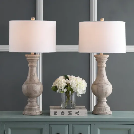 Kirkland's Home Distressed Ivory Faux Wood Table Lamps, Set Of 2- Table Lamps