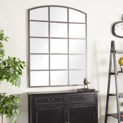 Kirkland's Home Distressed Metal Windowpane Arched Mirror- Decorative Mirrors