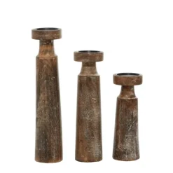 Kirkland's Home Distressed Mocha Mango Wood Candlesticks, Set Of 3- Candle Holders