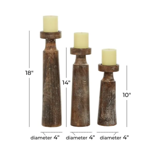 Kirkland's Home Distressed Mocha Mango Wood Candlesticks, Set Of 3- Candle Holders
