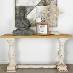 Kirkland's Home Distressed Rustic Carved Console Table- Console Tables