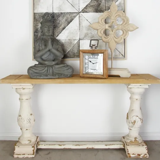 Kirkland's Home Distressed Rustic Carved Console Table- Console Tables