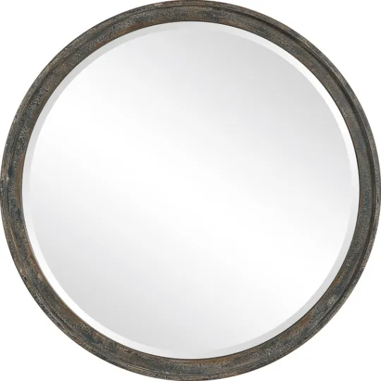 Kirkland's Home Distressed Slate Blue Wooden Round Wall Mirror- Framed Mirrors