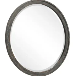 Kirkland's Home Distressed Slate Blue Wooden Round Wall Mirror- Framed Mirrors
