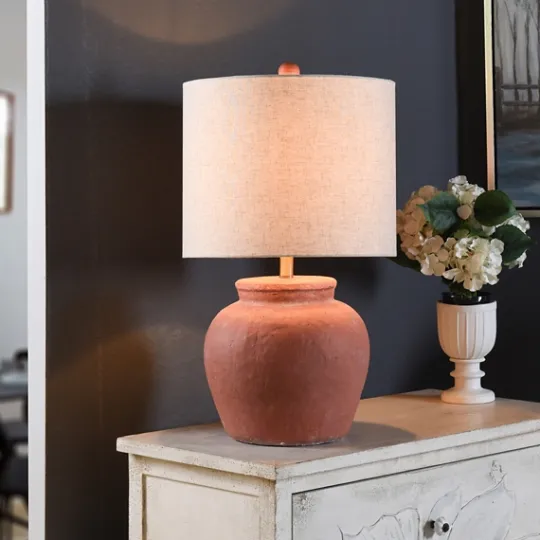 Kirkland's Home Distressed Terracotta Round Table Lamp- Table Lamps