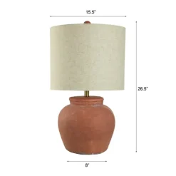Kirkland's Home Distressed Terracotta Round Table Lamp- Table Lamps
