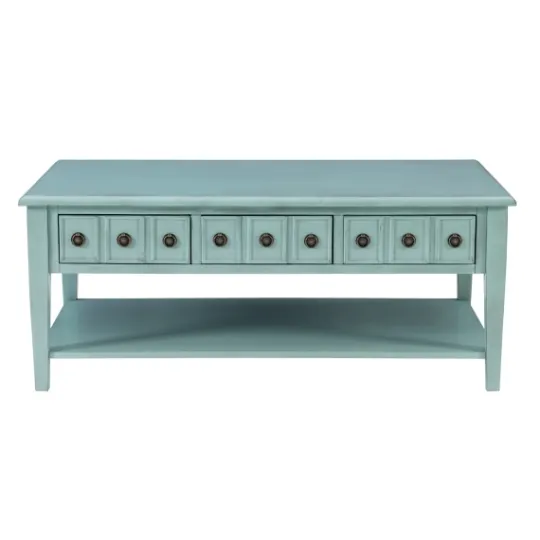 Kirkland's Home Distressed Turquoise Wood 3-Drawer Coffee Table- Coffee Tables