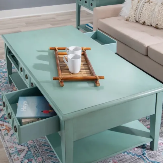 Kirkland's Home Distressed Turquoise Wood 3-Drawer Coffee Table- Coffee Tables